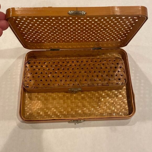 Vintage Lillian Vernon Nesting Pencil Cases Bamboo Cane Woven 2 Pieces - Picture 6 of 12